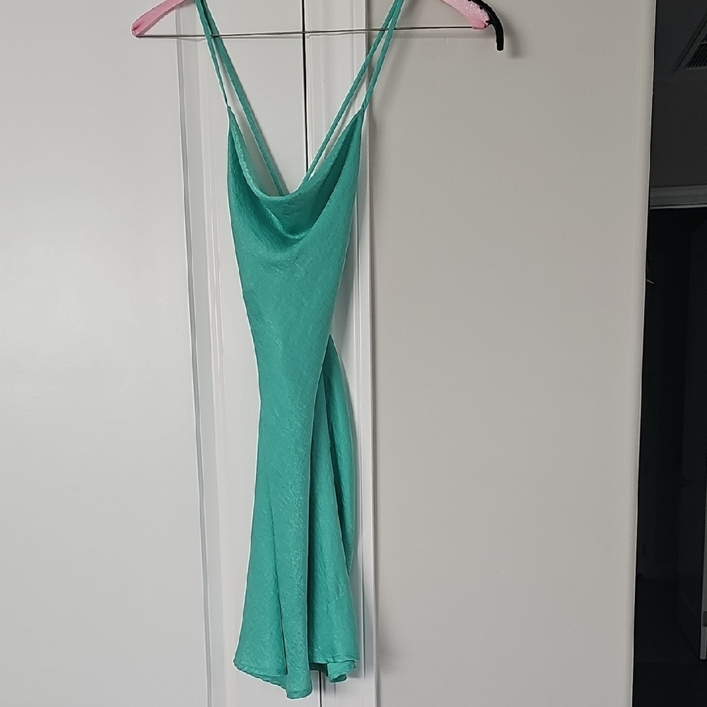 Audrey 3+1 Green Asymmetrical Ruched Slip Dress Cocktail